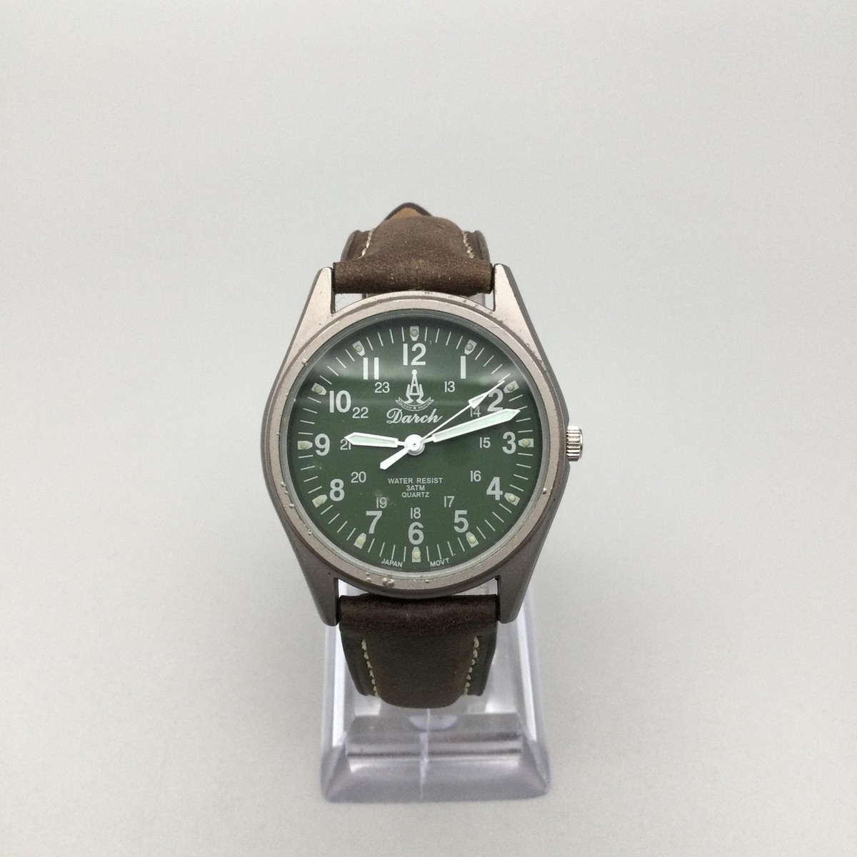 Darch D1001MA Watch Mens 34mm Green Dial Brown Leather Field New