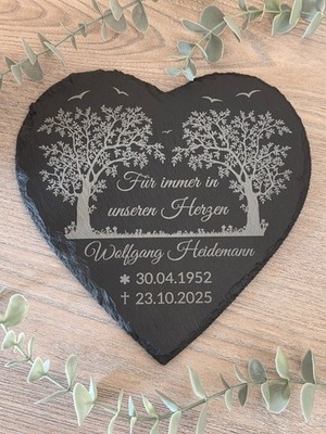 Schiefergrabplatte /Grabplatte Trauerbaum l Grabschmuck l Wunschname 20cm
