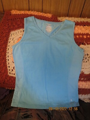 Danskin Womens Tank Top Blue Sleeveless Scoop Neck Pullover M 8-10 Back Interest