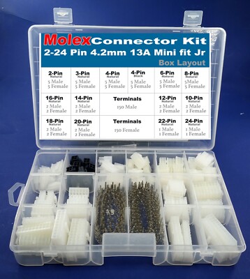 388pcs Molex 2-24 Circuits 13amp, Gauge 18-24 AWG Mini-Fit Jr, 