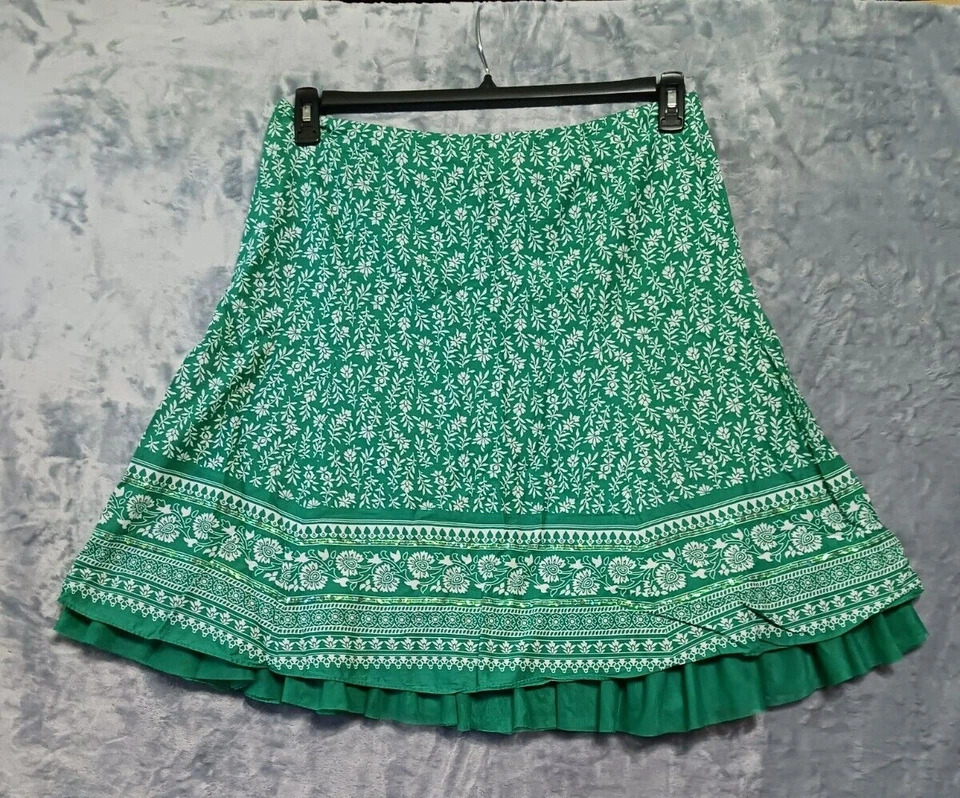 Apt 9 Falda Mujer 14 Verde Blanco Forrada Algodón Boho Verano Lentejuelas Elegante Moderna Foto 4 de 4
