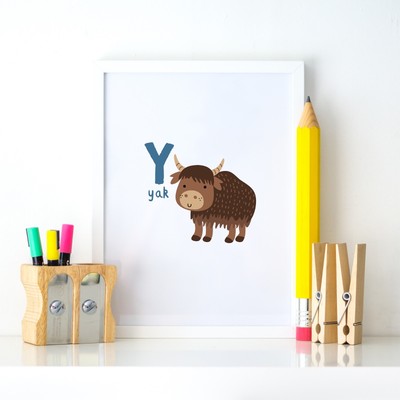 E Elephant Animal Alphabet Learning Nursery Kids Decor Wall Print Colour Poster