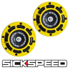 SICKSPEED 2PC YELLOW SUPER LOUD COMPACT ELECTRIC BLAST TONE HORN FOR CAR 12V P4