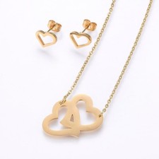 Pretty Gold 304 Stainless Steel Hearts Pendant Necklace  Earring Set