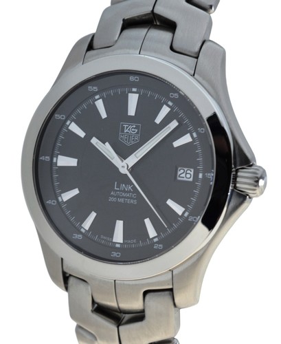Men's Tag Heuer 39mm Automatic Link Black Dial Stainless Steel Watch! WJF2110!