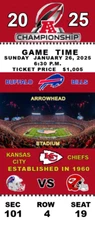 BUFFALO BILLS VS KANSAS CITY CHIEFS AFC 2025 PLAYOFFS (2) COMMEMORATIVE GAME TIX