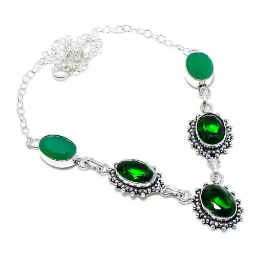 Chrome Diopside, Emerald Gemstone 925 Sterling Silver Jewelry Necklace 18" b004 - 第 1/2 張圖片