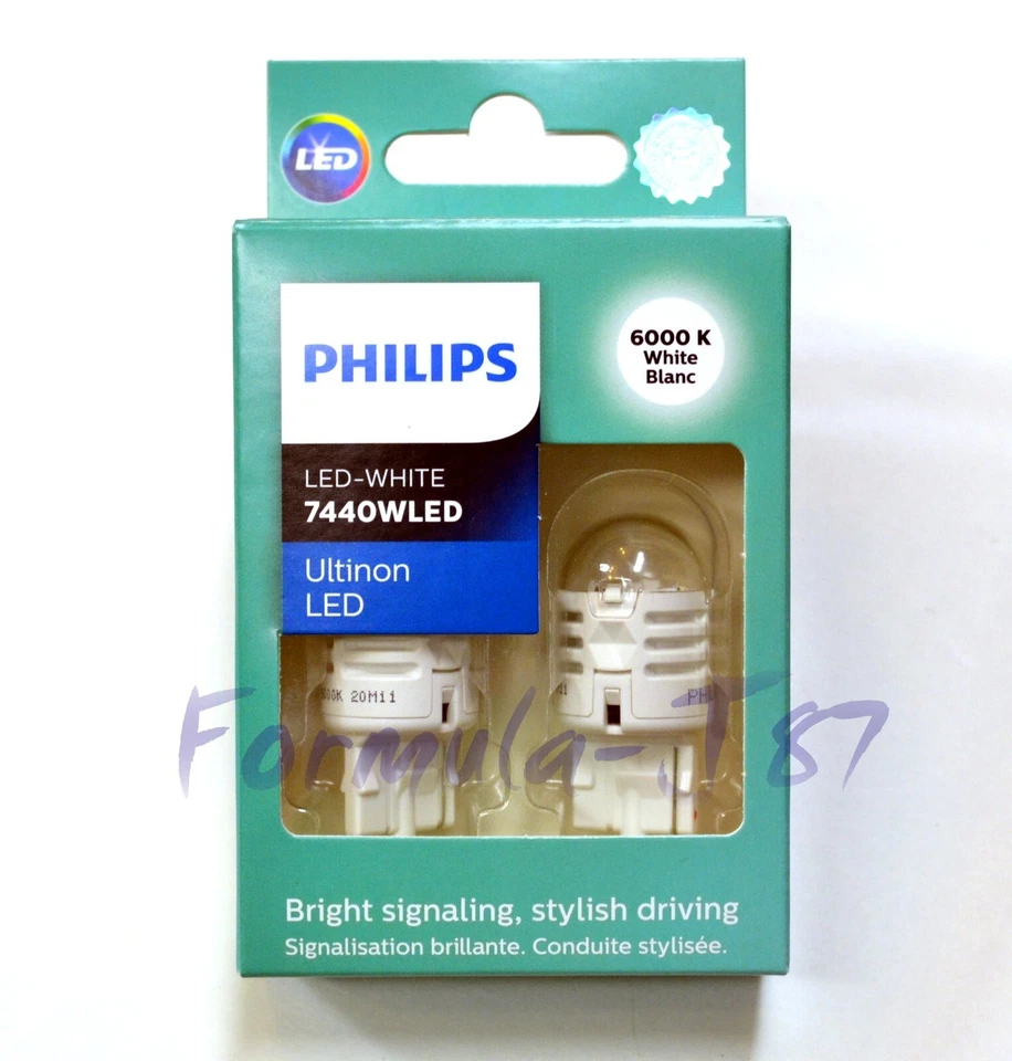 Philips Ultinon Luz LED 7440 Blanco 6000K Dos Bombillas Respaldo Reverso Repuesto Foto 3 de 4