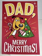 Hallmark  Christmas Greeting Card Unused Dad Dog Christmas Tree Candy Cane Red