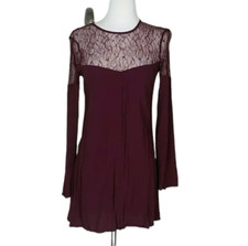 Kendall & Kylie Red Dress Lace Long Sleeve Dress Party Dress Burgundy Womens S