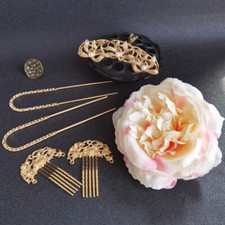 Chinese Wedding Flower Hair Clip Set Traditional Tassel Hairpins Headwear Decor