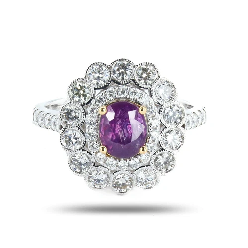 GIA 0.95ct UNHEATED Purple Pink KASHMIR Sapphire 18K Yellow & White Gold Ring