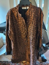 Chico Sz 2 Artsy Brown Persian Long Jacket Rayon/Silk