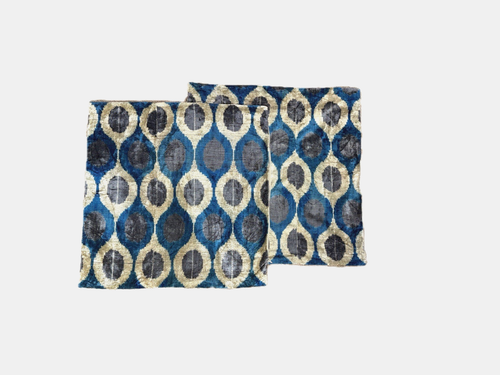 2 MD Home Luxury Velvet Ikat Pillow Covers Zip Square Turkish Blue Beige Gray - Picture 2 of 10