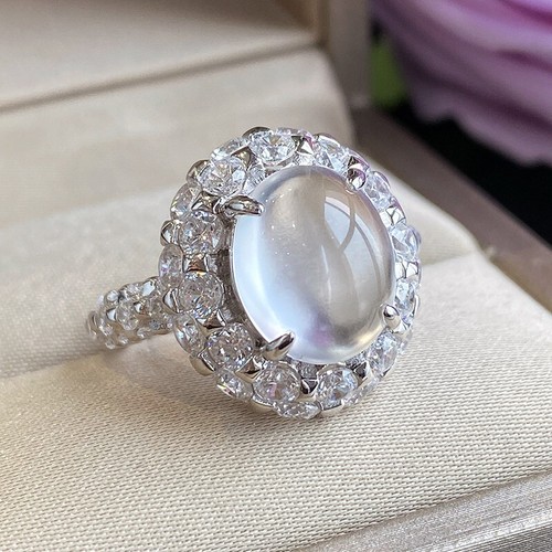 New 10mm Natural Oval Gray Agate Topaz Gems Charm Fashion Silver Women Ring - Picture 6 of 6