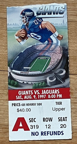 NEW YORK GIANTS VS JACKSONVILLE JAGUARS 1 TICKET STUB 8/9/97 Preseason Game 2