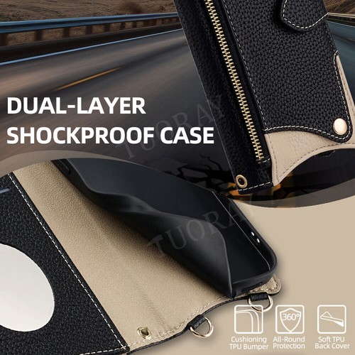 For Samsung Galaxy S25 S24 S23 S22 FE Crossbody Leather Zipper Wallet Phone Case - Picture 28 of 92