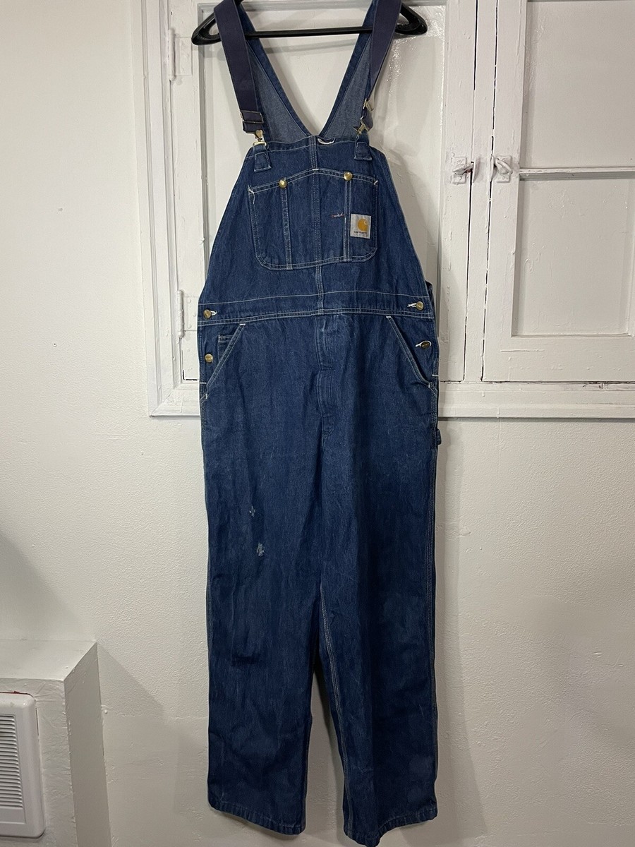 CARHARTT R08 DNM Men 38x30 Bib Overalls Carpenter Blue Denim