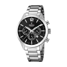 Festina Silver Stainless Steel Case, Black Dial Mens Chronograph Watch. F20343-8