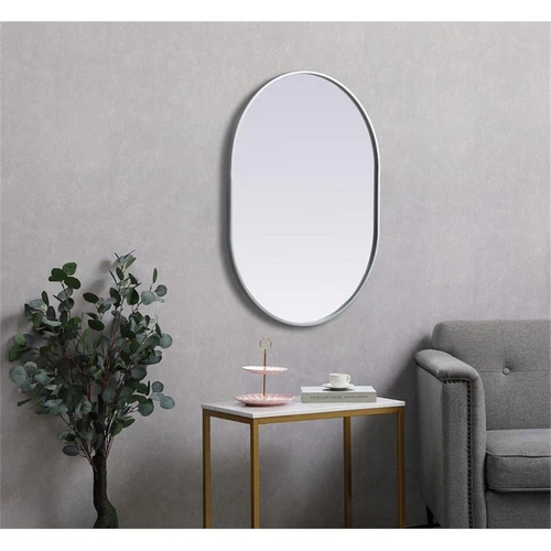 Elegant Decor Asha 27x36" Oval Modern MDF Wood/Iron Mirror in Silver - Picture 11 of 11