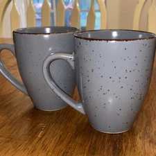 2 Vancasso Navia? Slate Blue Speckled Stoneware 10 Oz Mugs Never Used