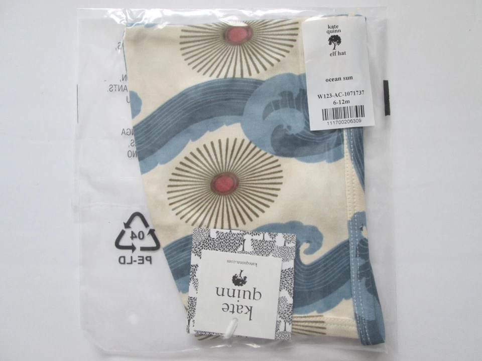 NEW Kate Quinn Pilot Elf Hat 6-12 Mos. Baby Ocean Sun Blue Waves Organic Cotton - Image 4 of 4