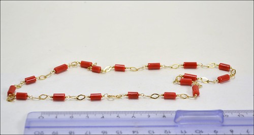 Collar de Oro Amarillo 18KT Con Cannettine Coral Rojo Antes Elección Ogln 0200 - Imagen 3 de 3