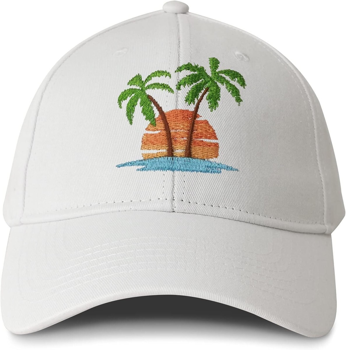 Embroidered Palm Tree Baseball Hats for Men Women One Size, White