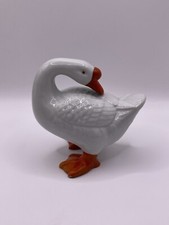 Vintage Glazed White Ceramic Goose Figurine Decor Chipped Foot  