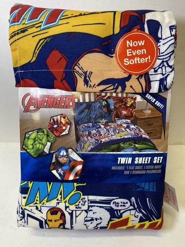 New Marvel Avengers Twin Sheet Set BLAM BZZZZ FWOOSH ~ Iron Man, Hulk, Captain