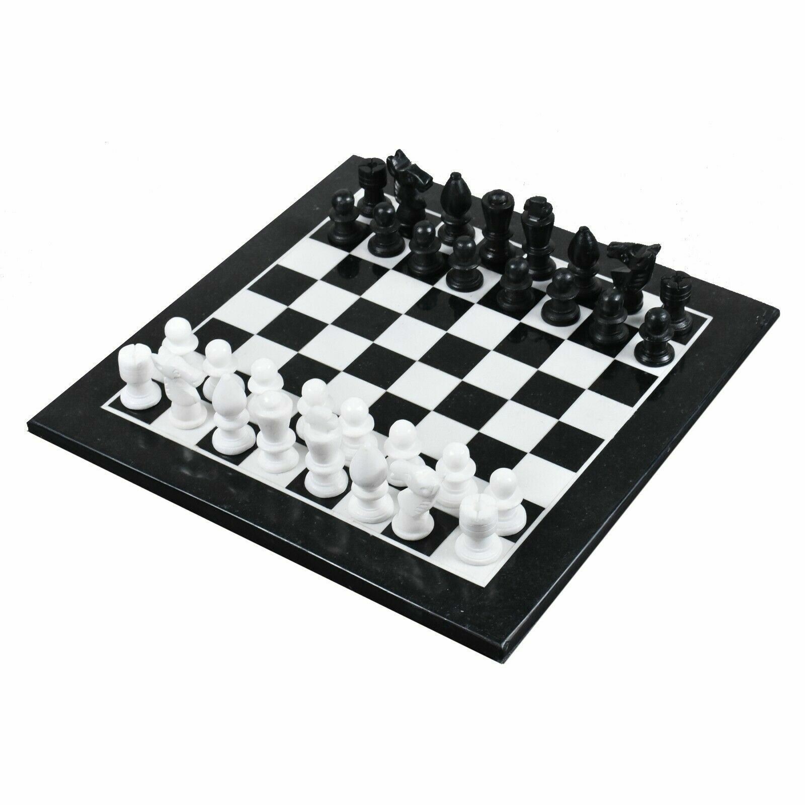 15-Inch Black & White Marble Chess Set with Elegant Tabletop