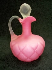 Antique Consolidated Glass Satin Pink Quilted Florette Cruet w/ Stopper 1890s