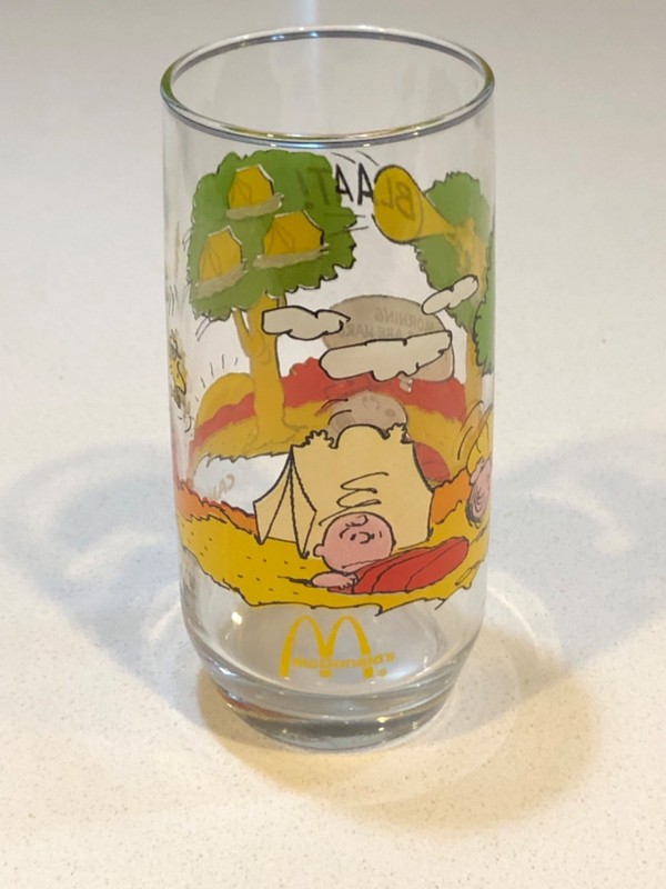 McDonald’s Camp Snoopy Peanuts Glass Tumbler Cups 1965 Clear Vintage Looks NEW