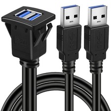 BATIGE Dual Ports Square USB 3.0 Panel Flush Mount Extension Cable 1ft, Black
