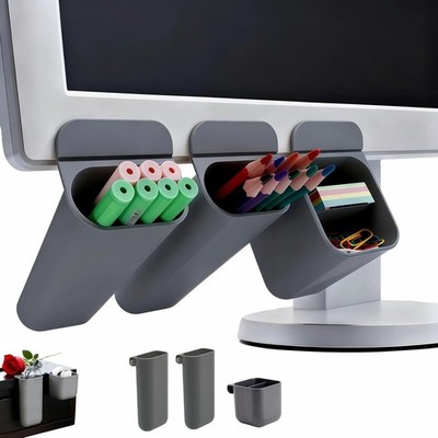Sticky Desk Organizer, 3-Pack Monitor Side Storage with Adhesive Multifunctional