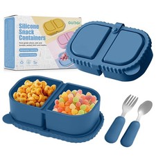 Silicone Snack Containers for Kids 8.5Oz, 2-Compartment Kids Silicone Cutl...