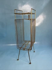 Vintage Mid Century MCM Gold Metal Telephone Stand Magazine Rack