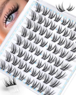 Cat Eye Adhesive Lash Clusters Natural Adhesive Eyelashes Wispy Pre-Mapped No...