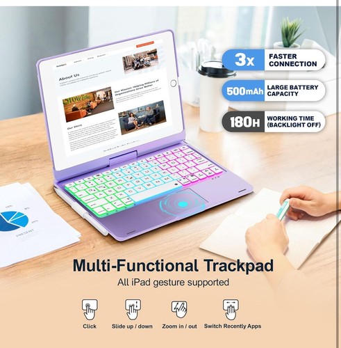 Baisla iPad 9th Generation Case with Keyboard 10.2" (2021), 360° Rotatable - 第 5/9 張圖片