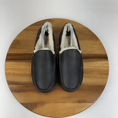 Mens UGG Ascot Dark Brown Leather Lined Slippers Moccasins Loafers Size 8 D EUC - Image 1 of 4