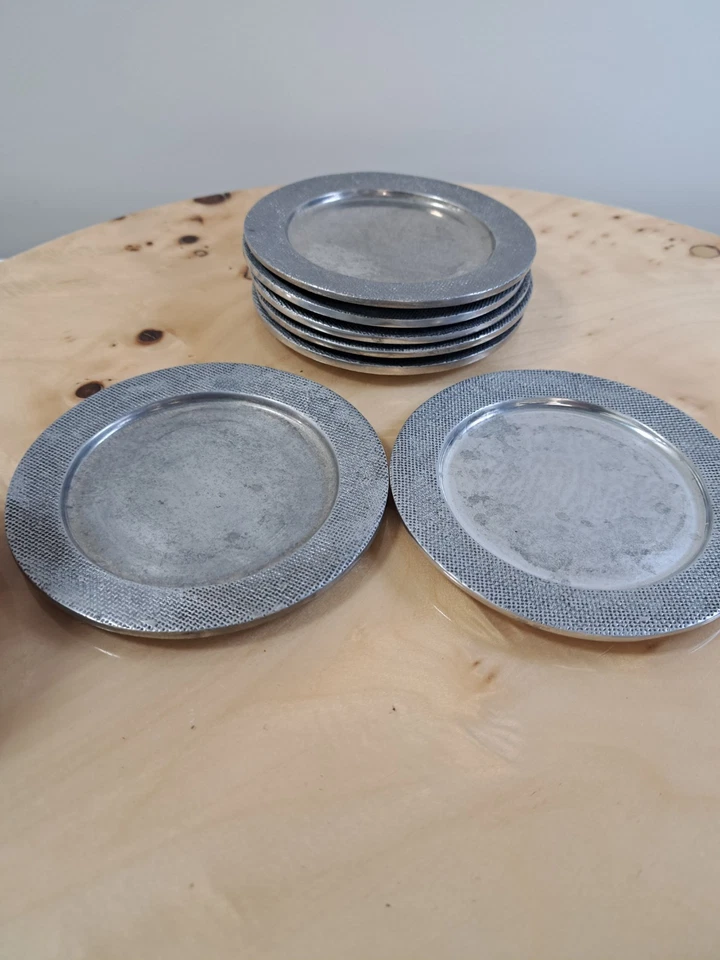 Set of 7 Pottery Barn Silver Charger Plates With Elegant Textured Rim - Image 4 of 4
