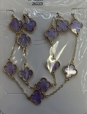 4 Leaf Clover Purple/ 2 Earrings, 1 Bracelet, 1 Necklace/ Laminated Gold