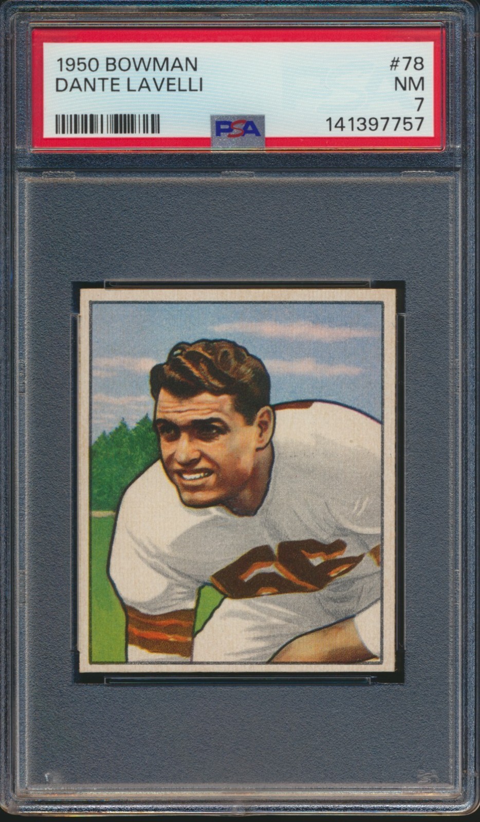 1950 BOWMAN FOOTBALL #78 DANTE LAVELLI RC PSA 7 NM HOF ROOKIE NICELY CENTERED