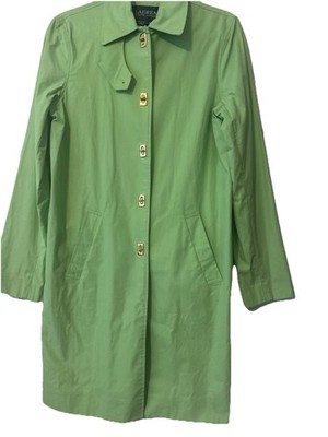VTG Lauren Ralph Lauren Lime Green Trench Rain Coat Sz S Gold Toggle Closure NWT