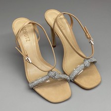 SCHUTZ Peaky Nubuck  Vinyl Multimaterial Women's Sandal Heel Light Nude Sz 6B 