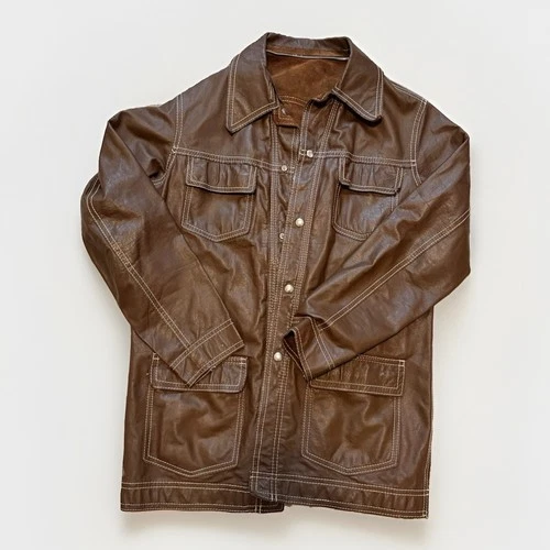 Vintage 1970’s Argentinian Men’s Brown Leather/Suede Reversible Jacket  - product listing photo