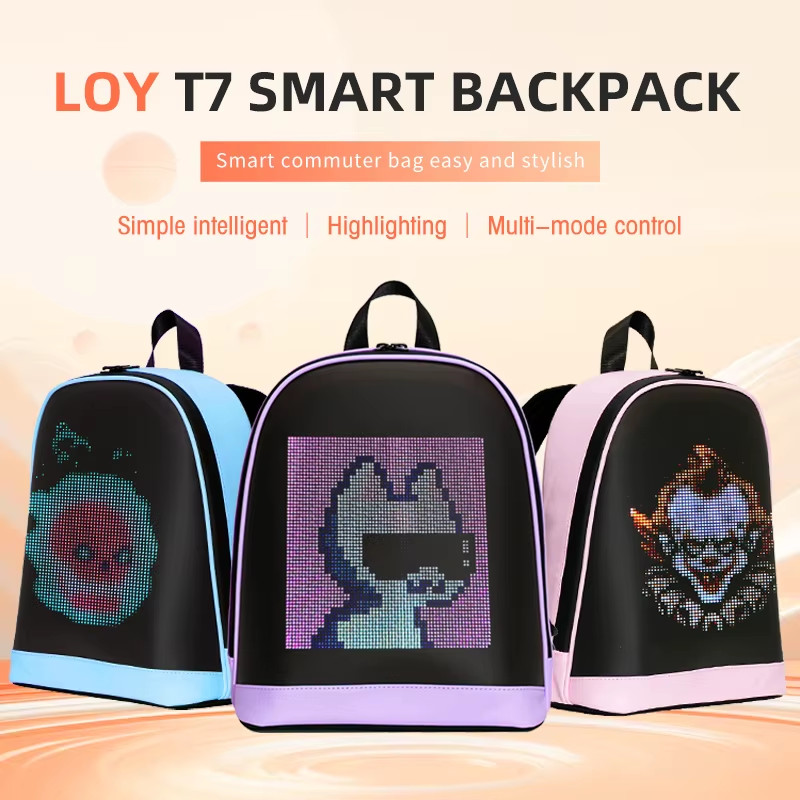 School Backpack Led Screen Cell Phone Programming DIY Pattern Lightweight Hard C image 3