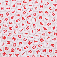 600Pcs Acrylic Letter Beads Alphabet Red Letters White round Bead, 4X7Mm, for Fr