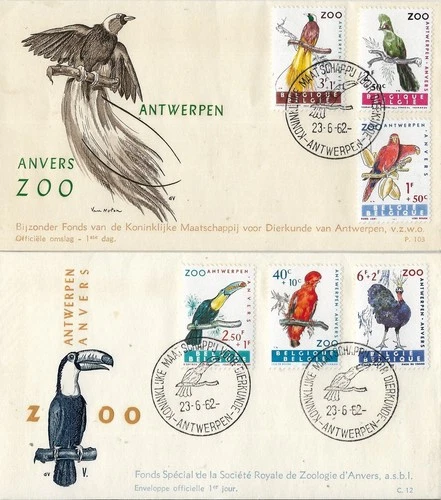 1962 BELGIUM BIRDS ON SUPERB FDCs