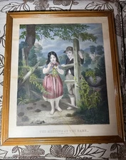 MEDIUM CURRIER AND IVES ORIGINAL PRINT FRAMED THE MEETING AT THE BARS._